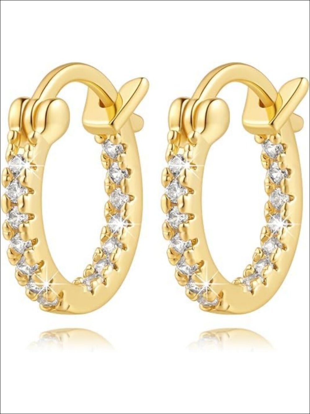 14K Gold Hoop Earrings with Cubic Zirconia Hypoallergenic Huggie